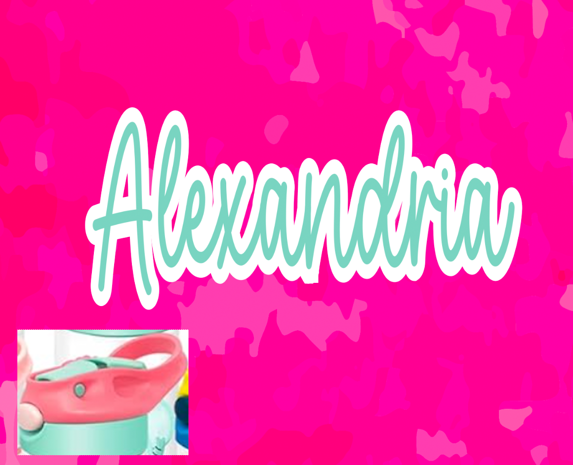 Pink with Pink and Aqua lid (Script font)